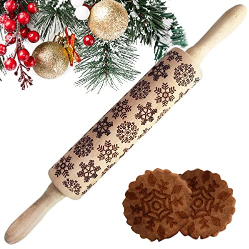 XiXiRan Geprägte Nudelholz Mit Kugellager - Hölzerne Hinterrolle mit Weihnachtsmotiven, Muster Für Weihnachten