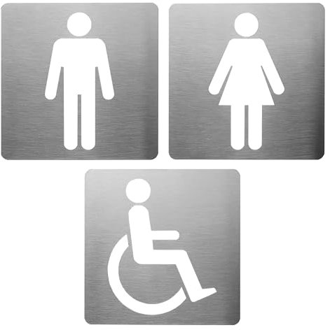 GUIZZO Creart - Targa Personalizzata Acciaio Inox per Locali Pubblici, Targhetta Personalizzata Bagno Donna e Uomo - Targhetta Porta Ingresso Toilette per Servizi Igienici, Made in Italy, 12x12H cm