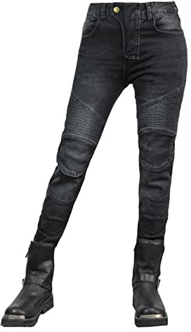 GEBIN Damen Motorradhose, Motorrad Jeans Biker Trousers, Sportliche Motorrad Hose Fahrrad Riding Schutzhose, Mit Protektoren Motorradhose (Schwarz,S=W31.5''(80cm))