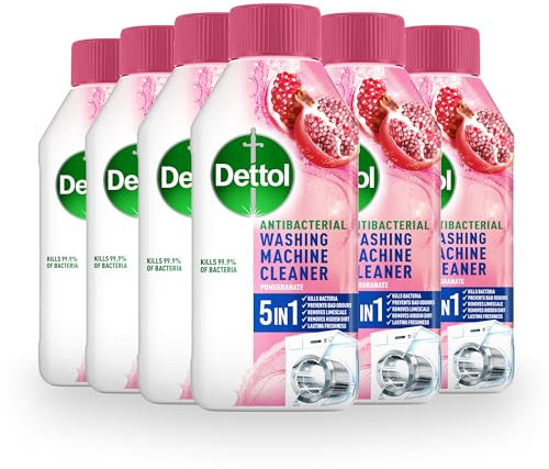 Dettol Pomegranate Washing Machine Cleaner, Antibacterial Liquid, Eliminates Bacteria, Odour, Limescale, Dirt, Pack of 6 x 250 ml, Fresh Scent, Deep Clean, Protects Appliance, Easy Use