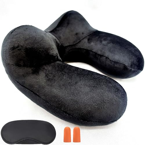 AORON Aufblasbares/Nackenkissen Reisekissen Aufblasbare Hergestellt aus weichem Samt und waschbarem Kissenbezug. Nackenhörnchen Kompakte ideal fürReisen mit dem Auto,Flugzeug (Schwarz)