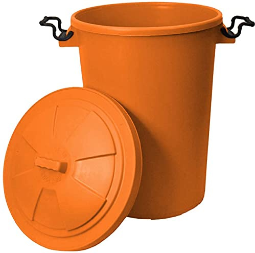 TENLITE Plastic Dustbin Fun Bin Recycle Bin Swing Bin Slimline Bin Trash Can Rubbish Waste Bin Storage Bin Animal Feed Bin With Lid For Home Kitchen Office Garden (Orange, 50L Dustbin)
