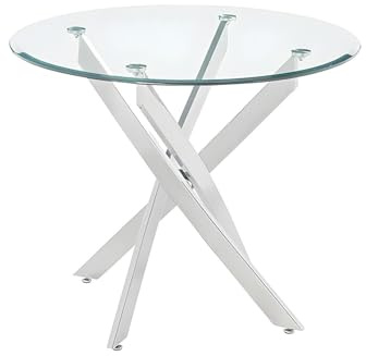 Vente-unique Mesa de Comedor Redonda Cosima ‚Äì 2 Cubiertos ‚Äì Cristal Templado y Metal Cromado