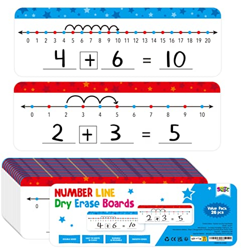 26 trocken abwischbare Tafeln mit Zahlenreihen, Doppelseitig beschreibbare und löschbare Tafel - 0-10 auf einer Seite und 0-20 auf der anderen Seite - Mathe-Tafel für Kinder, Studenten und zu Hause