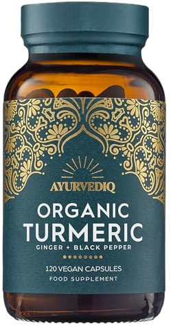 Ayurvediq Wellness, 120 caps Organic Turmeric Ginger and Black Pepper Capsules Curcumin Capsules, Ginger Supplement, Turmeric and Black Pepper, Gluten Free, Dairy Free, Vegan