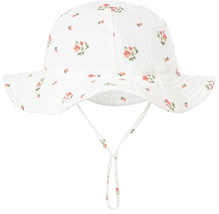 PythJooh Baby Girl Boy Soft Cotton Sun Hat with Adjustable Straps for 3-12M | Newborn Infants Soft Cotton Bucket Hats Summer Wide Brim Sun Hats
