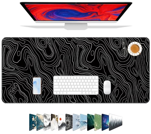 Galdas Mouse Pad For Gaming,XXL XL Large Mouse Mat Long Extended MousePad Desk Mat Non-Slip Rubber Mice Pads Stitched Edges Thin (31.5 x 11.8 x 0.12 Inches) Topographic Map
