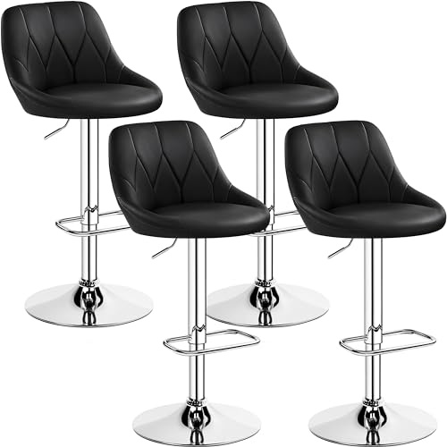 Yaheetech 4er Barhocker-Set Verstellbare Sitzhöhe 61,5 cm - 83 cm Polsterhocker mit Drehbarer Sitzfläche Hocker mit Fußstütze für Küche/Bar/Salon/Esszimmer, schwarz