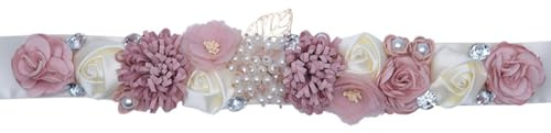 Wisafory Cinturón de Flores de Boda Con Cuentas de Diamantes de Imitación - Faja de Novia Para Vestido de Novia - Satén Con Joyas y Flores