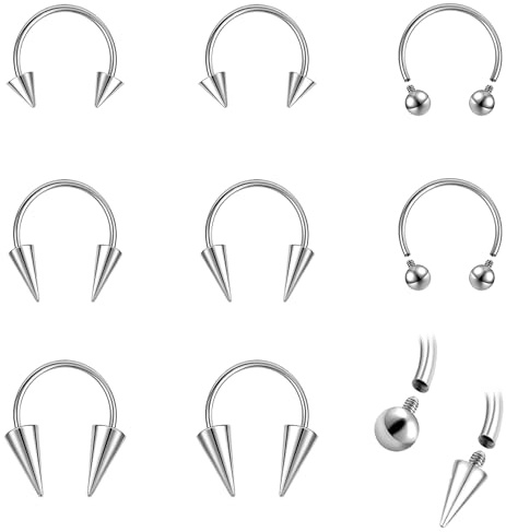 ZS 8 Stück 16G/18G Spike Septum Ringe Edelstahl Innengewinde Hufeisen Circular Barbell Piercing Schmuck für Nase Lippe Tragus Knorpel Helix Daith