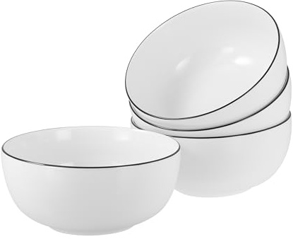 Creatable, 22557, Serie Allround Black Line, 4-teiliges Geschirrset, Buddha Bowl Set aus Porzellan, spülmaschinen- und mikrowellengeeignet