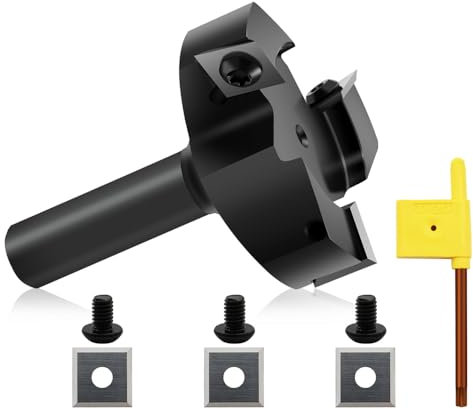 Fraise à défoncer pour spoilboard,12.7mm Queue 50mm Diamètre de coupe,Insert en carbure pour aplanir les dalles Fraise à raboter le bois avec 3 lames supplémentaires (Carbure-3 ailes)