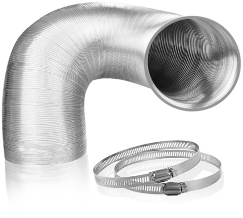 Abluftschlauch, 160 mm x 1.5 m Lüftungskanal aus verdicktem Reinaluminium + 2 Edelstahl-Schlauchklemmen für Dunstabzugshaube