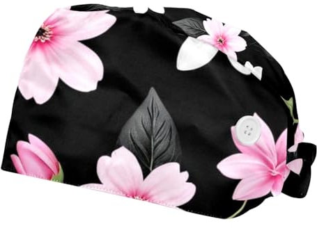 FQURFHY 2 Stücke，OP-Hauben für Frauen，OP-Haube für Frauen mit Satinfutter，Pflege-Haarnetz,Für die Küche,Blumen Frühlingszweig,