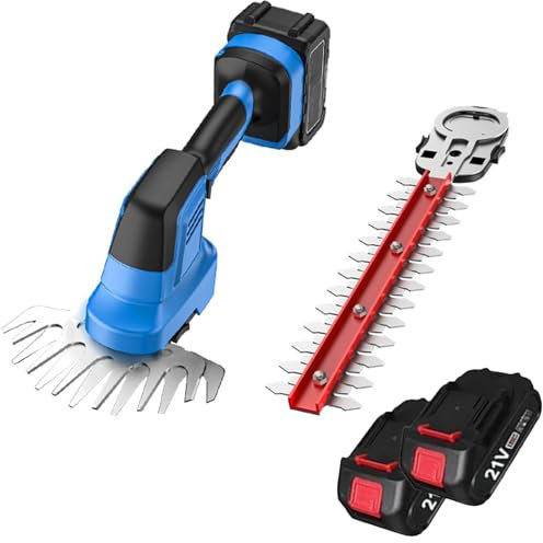 VOLTIX Tagliasiepe a batteria 2 in 1 - Tagliasiepi elettrico con 2 batterie e caricabatterie - Potente e versatile per siepi e arbusti - Design portatile e leggero con lame in acciaio inossidabile