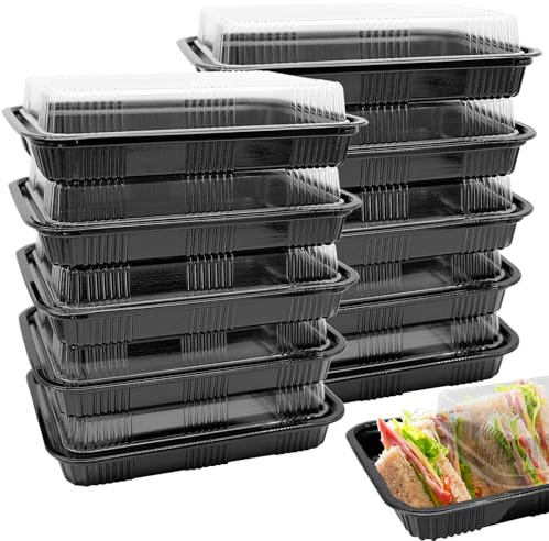 FORYNXHWIN 10-Pack Sandwich Platter Trays With Lids Black, Large Rectangle Food Platter Trays, Reusable Plastic Meal Prep Boxes, Meal Prep Serving Trays for Catering, Outdoor, Family Party