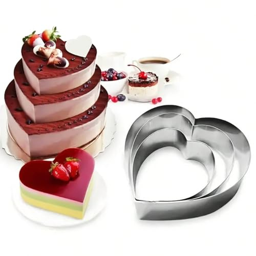 TANGHSE Herzbackform, 3Stk Tortenring 10/15/20cm Herz Backform mit Ölpinsel Kuchenform Edelstahl Tortenform Herz Backring Tortenrahmen Backrahmen für Tortendeko Kekse Back Zubehör Schichtkuchen