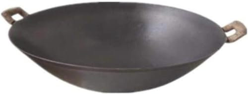 CHFYIJYHM Pentola a doppio orecchio in ghisa calibro 34, 60 cm, fatta a mano, forno a gas, wok, rivestito in ferro antiaderente, universale (50 cm)
