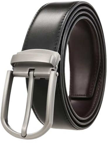 Herren Wendegürtel Rindsleder Silber Schnalle Gürtel Echt Leder Hosengürtel, grau, 105cm