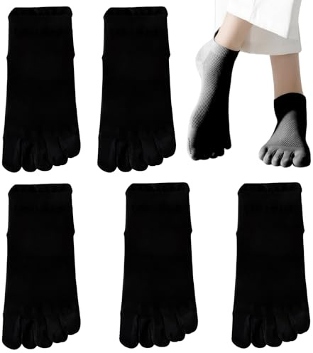 PTJJXA 5 Paia Calzini con Dita Separate Donna 35-42, Calze con Dita Antiscivolo, Calzini Corti Sportivi Cotone Traspirante, Calzini Corsa All Season, Calzini Ortopedici Compressione per Ragazze