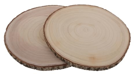 Tofficu 2pcs Natural Log Slices for DIY Christmas Decorations Rustic Wood Discs Bark Unfinished Wood Chips for Art Projects