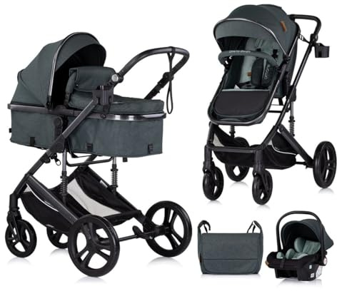 Chipolino Kinderwagen 3 in 1 Amore Babyschale Adapter Wickeltasche Fußabdeckung tuerkis