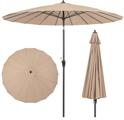 COSTWAY Sonnenschirm 265 cm, Gartenschirm mit Kurbel zum Öffnen/Schließen, beidseitig um 30° knickbar, Terrassenschirm mit 18 Glasfaserrippen und Aluminiumstange, Marktschirm für Garten (Braun)