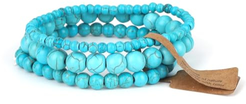 Mikovivi 3st Turkos Armband, 3 Storlekar Turkos Pärlarmband Gröna Stenar för Fidget Elastisk Pärlkedja för Kvinnor Män Vänner Kollegor