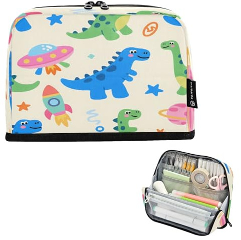 Nexawaveo Federmäppchen mit großem Fassungsvermögen, 21,1 x 15 cm, Dino Galactic Fun Stifteetui für Schule, Büro, Reisen