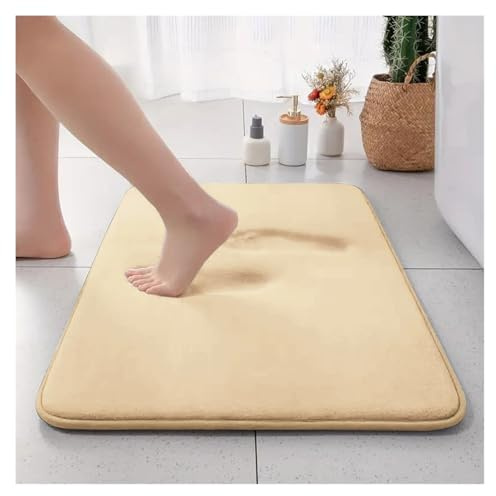 Thickened Solid Color Absorbent Carpet Flannel Bathroom Floor Mat Bathroom Entrance Non-slip Door Mat(Apricot,40cm x 60cm)