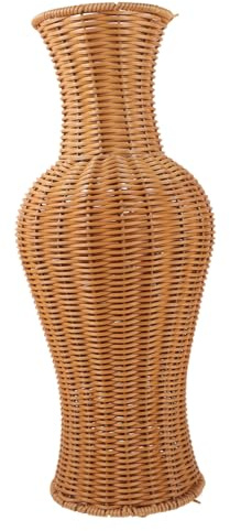 BESPORTBLE Große Rustikale Bodenvase in Rattan Optik Handgefertigter Pflanzhalter für Getrocknete und Künstliche Blumen Dekorative Indoor deko im Boho Stil für Wohnzimmer und Flur