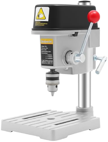 Mini Drill Press, 3-Speed Benchtop Portable Electric Drilling Machine with Wrench, for Metal Wooden Jewelry Furniture and Crystals DIY and Crafts, 340W, Adjustable Speed