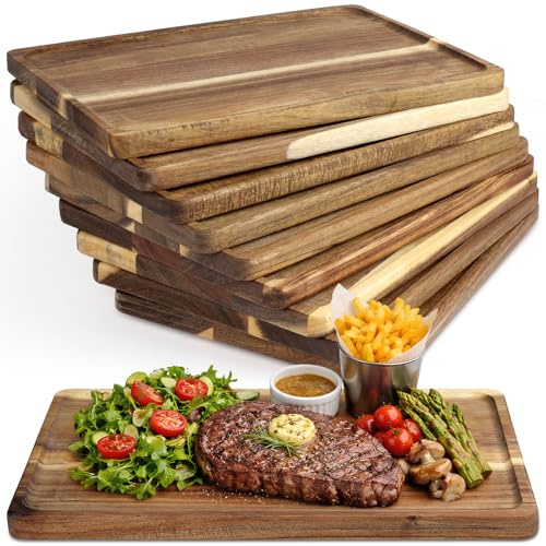 KDXBQ 10er Set Servierbretter aus Akazienholz, Rechteckig, 30 x 20 cm | Holzplatten für Käse, Fleisch, Obst und Vorspeisen, ideal als Charcuterie-Bretter für Feiern, Buffets und Familienessen