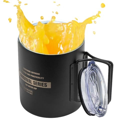 Genérico Campingmugg i rostfritt stål, campingmugg i rostfritt stål - drickkopp med vikbart handtag och lock | 320 ml bärbar espresso för camping resor utomhus l