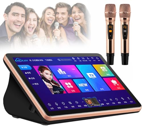 Macchina Karaoke 5 in 1 con 2 microfoni, touch screen 4K, doppio sistema per karaoke, film, giochi, YouTube, aggiornamenti cloud
