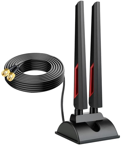 Nelawya WiFi 6E antenn 2,4 g/5 g/5,8 g/6 g WLAN-signal förstärkare Tri-band magnetisk bas med RP-SMA adapter 2 m förlängningskabel, för Wi-Fi6 router PCI PCI-E kort PC moderkort Bluetooth