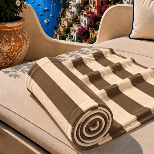 PETTI Artigiani Italiani - Telo Mare Microfibra, Asciugamano Mare o Piscina, Telo per Lettino Spiaggia, Grande 90x180 cm, Righe Marrone Beige