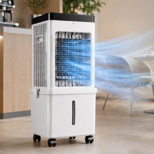 Sushangmao Climatizzatore Portatile 3-in-1 Raffrescatore Evaporativo con Serbatoio da 15 L, 4 Siberini, Telecomando E Comandi Touch, 3 velocità, Oscillazione E Timer Fino A 15 Ore