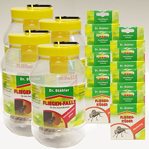 Dr. Stähler Fliegen-Falle - Set-Angebot 4 x Fliegenfalle 8 x Nachfüllpack
