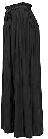 Design by Olivia Women's Ribbon Tie Chiffon Loose Pleated Wide Leg Palazzo Pants Black L