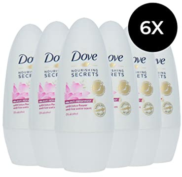 DOVE Lotus Flower Rice Water Women's Deodorant Roll-On Deodorant Pack of 6 x 50 ml