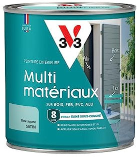 V33 Peinture extérieure multi-matériaux, Bleu lagune satin 0,5L