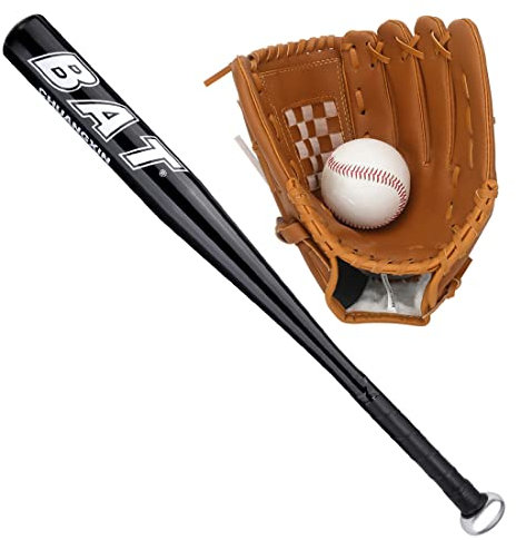 25'' (63,5 cm) Alloy Baseballschläger mit 9'' Softball Sport Schläger Handschuhe für die Linke Hand Leichtes Sporttraining Slugger Training Jugend-Erwachsenen-Outdoor-Spiel Schwarzer Balken