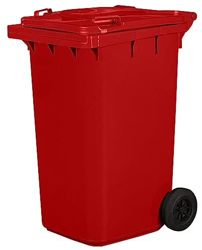 Jestic Cubo de basura 120 240 para basura basura con ruedas de goma silenciosas para recogida diferenciada, reciclaje interior exterior EN840 (240 Litros, Rojo)