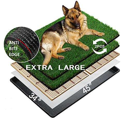 MEEXPAWS Extra Große Hundetoilette aus Kunstrasen mit Tablett XL (114×86 cm) – Hundeklo für Wohnung & Balkon – 2 Robuste Gras-Ersatzsets & 2 Pisspads – Schnelle Drainage