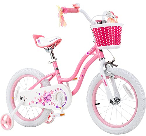 RoyalBaby Girls Bike with Training Wheels, Stargirl Kids Bicycle 12 Inch Toddlers to Big Kids 3-4 Years, Star Pink