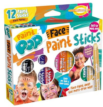 Paint Pop - Paint Sticks For Kids - 12 Pack Face Paints Assorted Colours - Twist & Paint, Mess-Free, Fast Drying Action, Easy Clean Up, Vibrant Colours