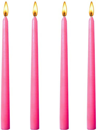 Kandelo 10inch Taper Candles-Set of 4 Tapered Candle, Tall Candlesticks,Dripless and Smokeless,Home Dinner Candle, Party, Wedding, Halloween, Christmas Candles (10 inch, Pink)