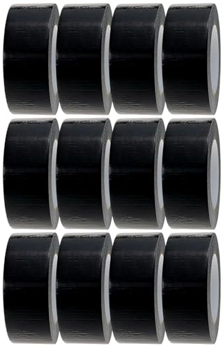 Crimson Starfish Cinta adhesiva negra | 12 rollos de cinta adhesiva de 48 mm x 45 m | resistente al agua | multiusos para interiores y exteriores