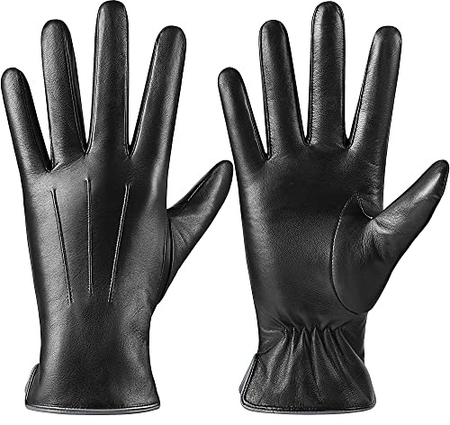 alqqas Winter Fashion Leather Gloves for Women, Warm Cashmere Lining Touchscreen Texting Driving Dress Gloves